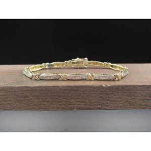 7 Inch Gold Over Sterling Silver Small Diamond Chips Bracelet